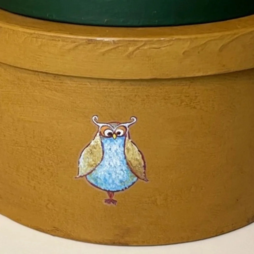 Home Decorative Owl and Frog Storage Boxes Set of 2 with Ribbon New